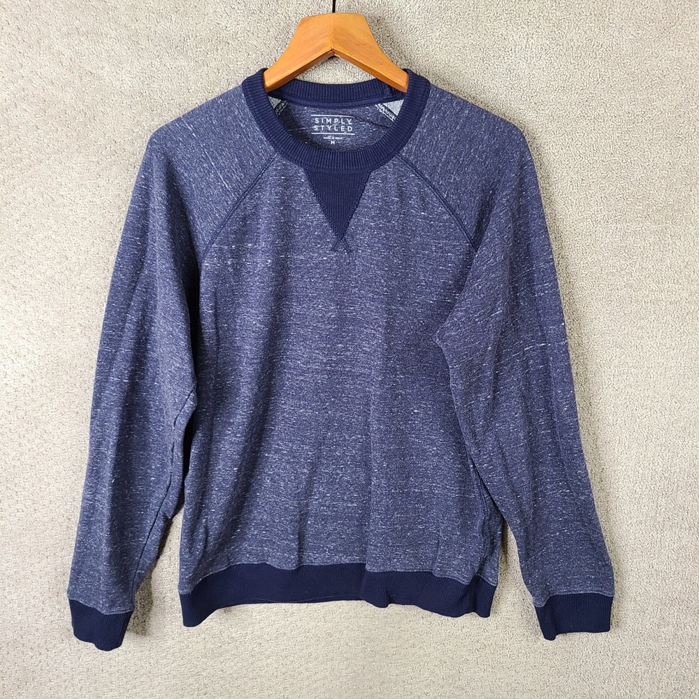 Simply Styled Sweater Mens Medium Blue Heather Crew Neck Sweatshirt Cotton Blend